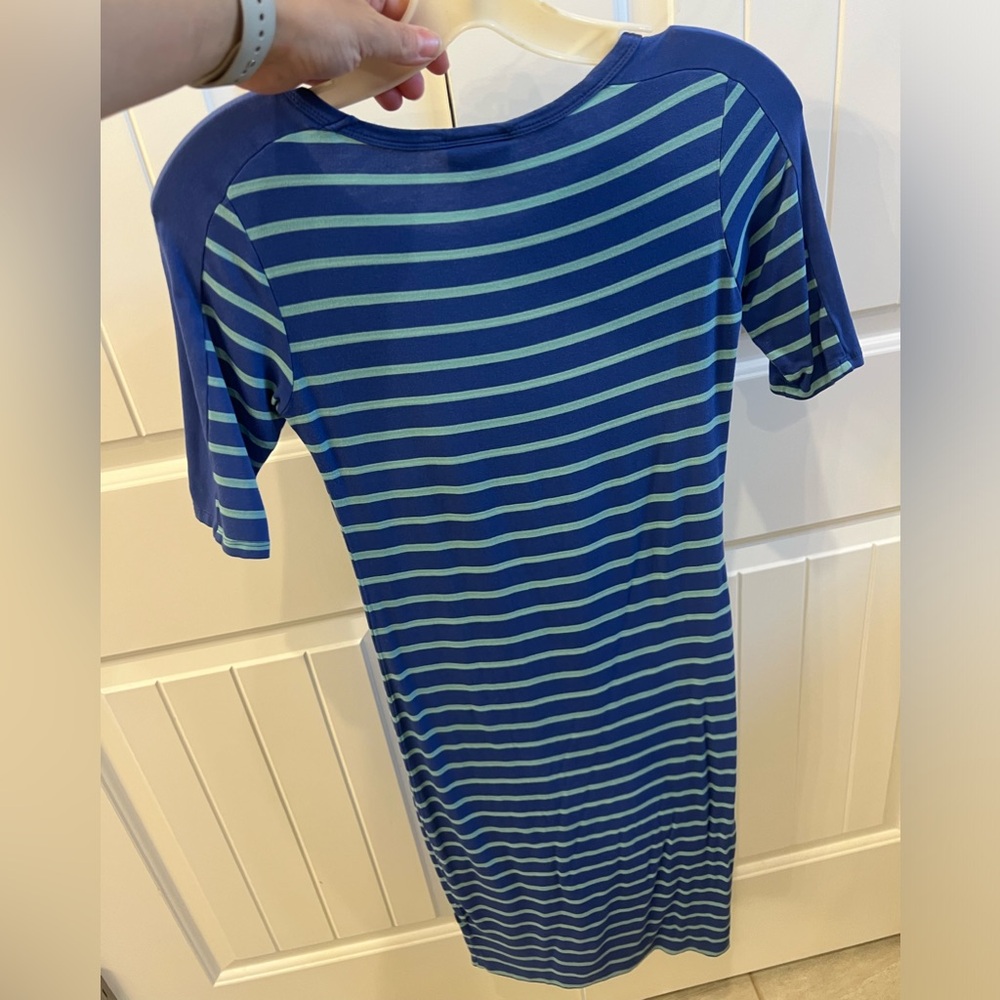 Royal and light blue horizontal striped LuLaRoe dress
